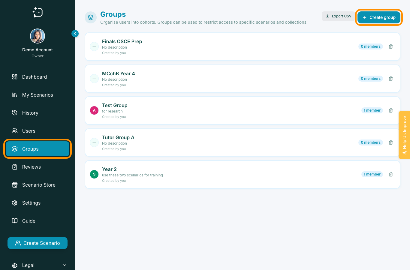 Group management interface for access boundaries.