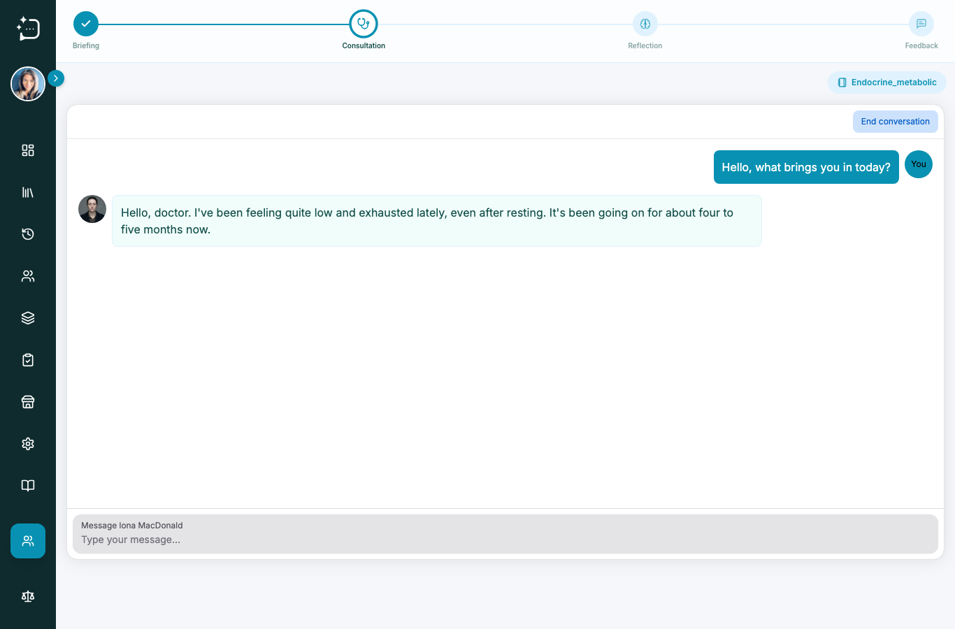 Text consultation in progress with patient reply.