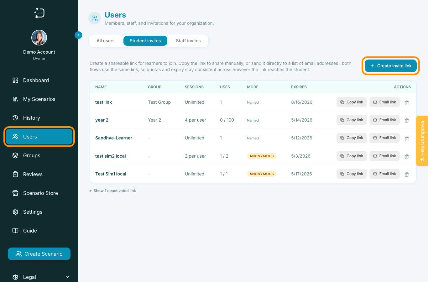 Invite and membership management flow in the app.
