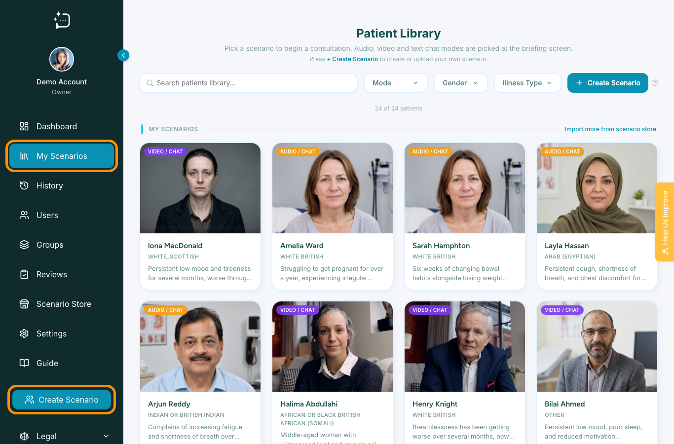 The patient library - pick a card to begin a consultation.
