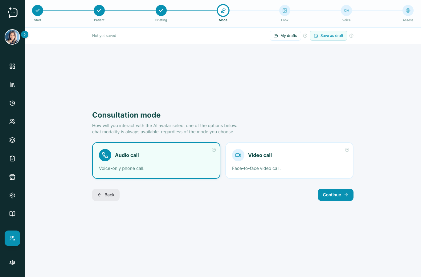 The Mode step offering Audio call and Video call.